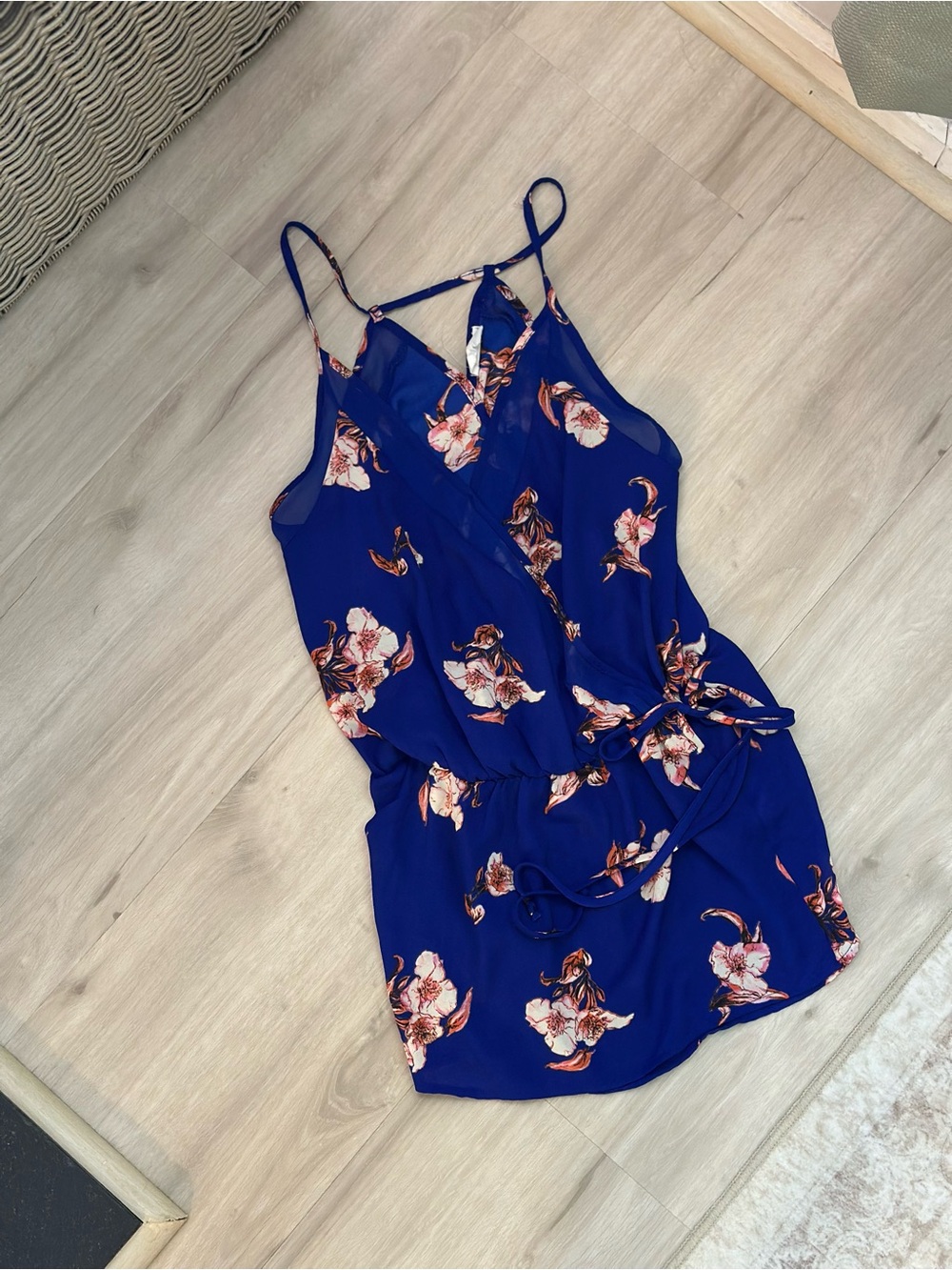 Royal Blue Floral Wrap Cami Top Strappy Y2K